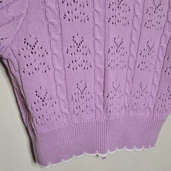 Miss Selfridge Cropped Pointelle Tie Front Cardigan Women’s Size Small Lilac - Picture 11 of 11
